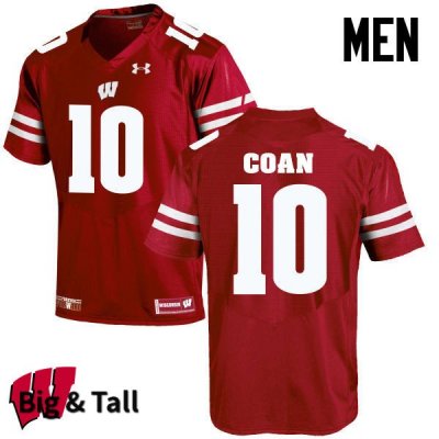 Men's Wisconsin Badgers NCAA #10 Jack Coan Red Authentic Under Armour Big & Tall Stitched College Football Jersey SN31J21DO